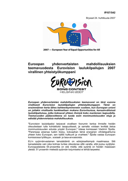 Euroopan Yhdenvertaisten Mahdollisuuksien Teemavuodesta Eurovision Laulukilpailujen 2007 Virallinen Yhteistyökumppani