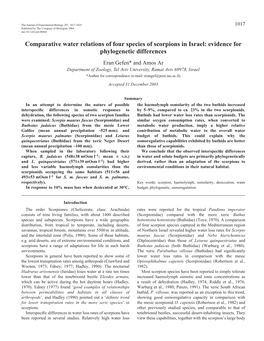 Comparative Water Relations of Four Species of Scorpions in Israel