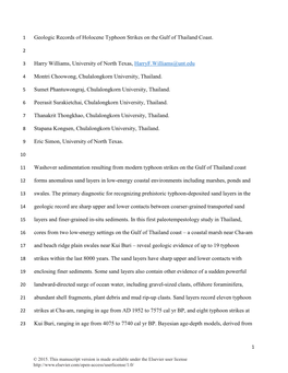 Geologic Records of Holocene Typhoon Strikes on the Gulf of Thailand Coast