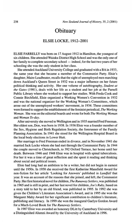 Obituary, Elsie Locke, 1912-2001, P 238-239NZJH 35 2 06.Pdf