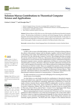 Solomon Marcus Contributions to Theoretical Computer Science and Applications