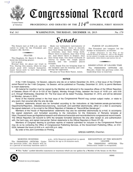 Congressional Record United States Th of America PROCEEDINGS and DEBATES of the 114 CONGRESS, FIRST SESSION