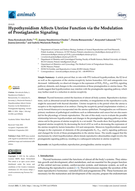 Hypothyroidism Affects Uterine Function Via the Modulation of Prostaglandin Signaling