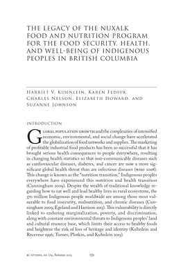 The Legacy of the Nuxalk Food and Nutrition Program for the Food Security, Health, and Well-Being of Indigenous Peoples in British Columbia