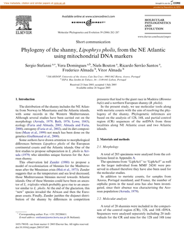 Phylogeny of the Shanny, Lipophrys Pholis, from the NE Atlantic Using Mitochondrial DNA Markers