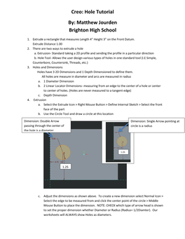 Creo: Hole Tutorial By: Matthew Jourden Brighton High School