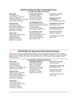 2019-20 Big Ten Sportsmanship Award Honorees 2019-20 All-Big Ten Men's Basketball Team