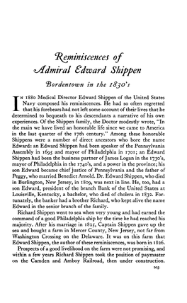 ^Reminiscences of ^Admiral Sdward Shippen ^Bordentown in the L8jo's