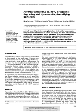 Azoarcus Anaerobius Sp. Nov., a Resorcinol-Degrading, Strictly