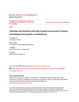 Tellurides and Bismuth Sulfosalts in Gold Occurrences of Greece: Mineralogical and Genetic Considerations