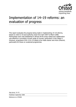 Implementation of 14–19 Reforms: an Evaluation of Progress