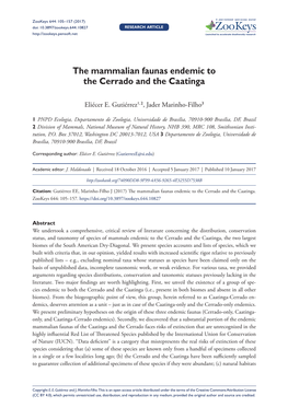 ﻿The Mammalian Faunas Endemic to the Cerrado and the Caatinga