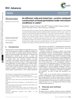 An Efficient, Mild and Metal Free L-Proline Catalyzed Construction Of