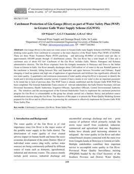 Catchment Protection of Gin Ganga (River) As Part of Water Safety Plan (WSP) in Greater Galle Water Supply Scheme (GGWSS)