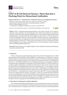 CD37 in B Cell Derived Tumors—More Than Just a Docking Point for Monoclonal Antibodies