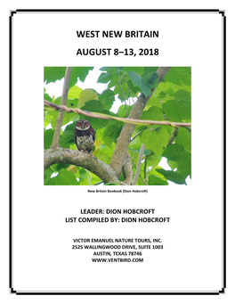 West New Britain August 8–13, 2018