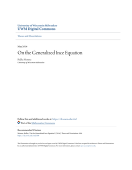 On the Generalized Ince Equation Ridha Moussa University of Wisconsin-Milwaukee