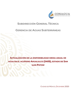 Informe Técnico De Disponibilidad De Aguas Subterráneas En El Acuífero De La Zona , Estado De Chihuahua