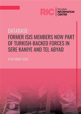 Database: Former Isis Members Now Part of Turkish-Backed Forces in Sere Kaniye and Tel Abyad October 2020