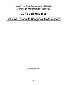 ICD-10 Coding Manual List of All Reportable Congenital Malformations