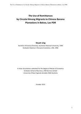The Use of Remittances by Circular Hmong Migrants to Chinese Banana Plantations in Bokeo, Lao PDR