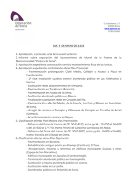 DIA 4 DE MAYO DE 2.015 1.-Aprobación, Si Procede, Acta De