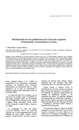 Morfometría De Tres Poblaciones De Caracolus Sagemon (Gastropoda: Camaenidae) En Cuba