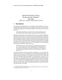 Quantum Information Theory: Results and Open Problems1 Peter Shor 1