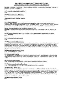 MINUTES of SHOTTLE & POSTERN PARISH COUNCIL MEETING HELD on TUESDAY 3 MARCH 2020 at the WI HALL SHOTTLEGATE PRESENT: Council