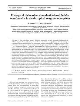 Ecological Niche of an Abundant Teleost Pelates Octolineatus in a Subtropical Seagrass Ecosystem