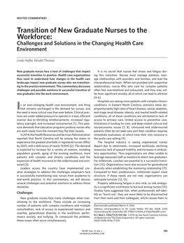 Transition of New Graduate Nurses to the Workforce: Challenges and Solutions in the Changing Health Care Environment