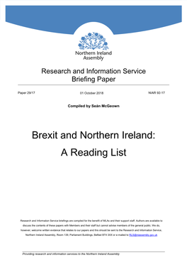 Brexit and Northern Ireland: a Reading List