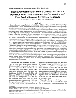 Research Directions Based on the Current State of Pear Production and Rootstock Research RACHEL ELKINS', RICHARD BELL and TODD EINHORN3