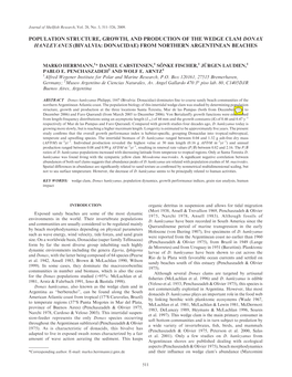 Population Structure, Growth, and Production of the Wedge Clam Donax Hanleyanus (Bivalvia: Donacidae) from Northern Argentinean Beaches