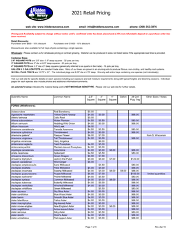 2021 Price List