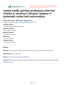 Lowest Wealth Quintiles Predispose Under- Ve Children to Stunting In