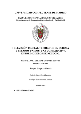 Televisión Digital Terrestre En Europa Y Estados Unidos: Una Comparativa Entre Modelos De Negocio