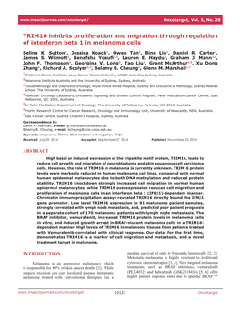 TRIM16 Inhibits Proliferation and Migration Through Regulation of Interferon Beta 1 in Melanoma Cells