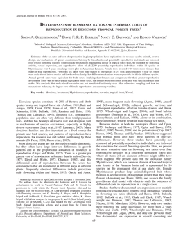 Determinants of Biased Sex Ratios and Inter-Sex Costs of Reproduction in Dioecious Tropical Forest Trees1