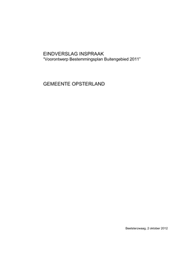 EINDVERSLAG INSPRAAK “Voorontwerp Bestemmingsplan Buitengebied 2011”