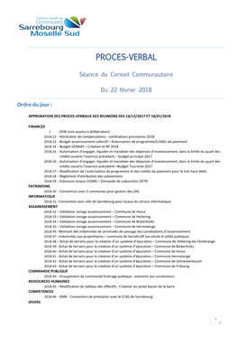 Compte Rendu Du Conseil Communautaire Du 22 Février 2018