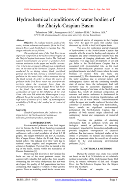 Hydrochemical Conditions of Water Bodies of the Zhaiyk-Caspian Basin