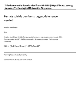 Female Suicide Bombers : Urgent Deterrence Needed