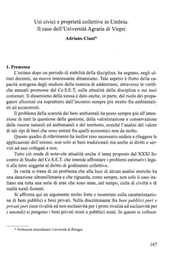 Usi Civici E Proprietà Collettive in Umbria : Il Caso Dell'università Agrari