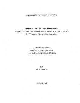 Une Analyse Exploratoire Du Discours De La Presse Musicale À L'égard Du Vidéoclip De 2006 À 2016