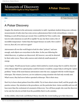 A Pulsar Discovery - Moments of Discovery