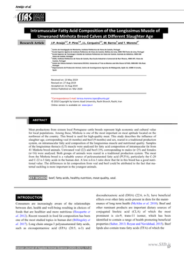 Intramuscular Fatty Acid Composition of the Longissimus Muscle of Unweaned Minhota Breed Calves at Different Slaughter Age 1,2 3,4 2,5 3 6* Research Article J.P