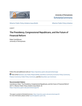 The Presidency, Congressional Republicans, and the Future of Financial Reform