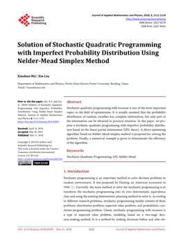 Solution of Stochastic Quadratic Programming with Imperfect Probability Distribution Using Nelder-Mead Simplex Method