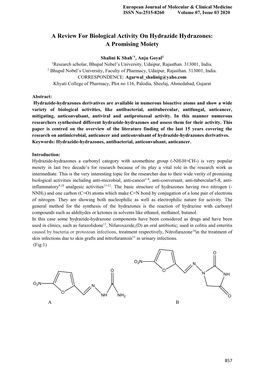 A Review for Biological Activity on Hydrazide Hydrazones: a Promising Moiety